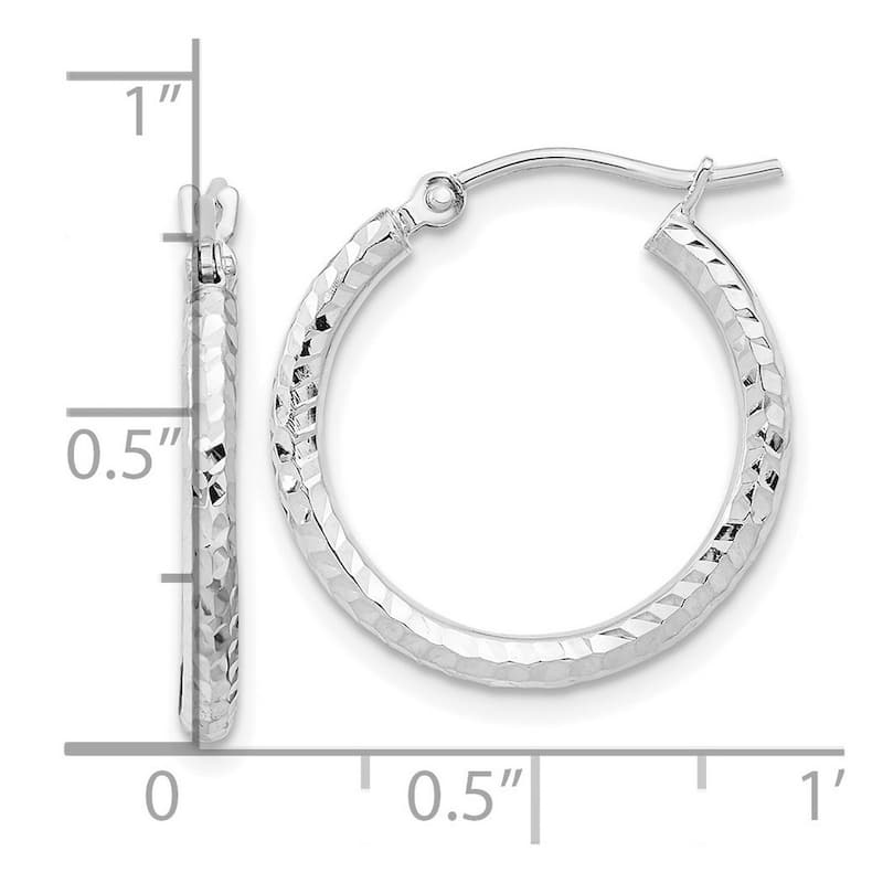 Curata 10k White Gold Full Diamond-cut Cut 2mm Round Tube Hoop Earrings - 20mm 30mm 36mm 40mm