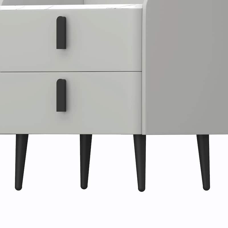 Nightstand with 2 Drawers and Marble-Pattern Tabletop