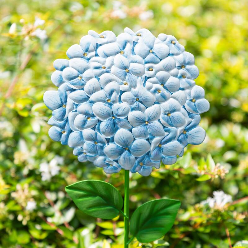 Glitzhome Set of 3 Metal Dimensional Flowers Yardstake Hydrangea Pick Wall Decor