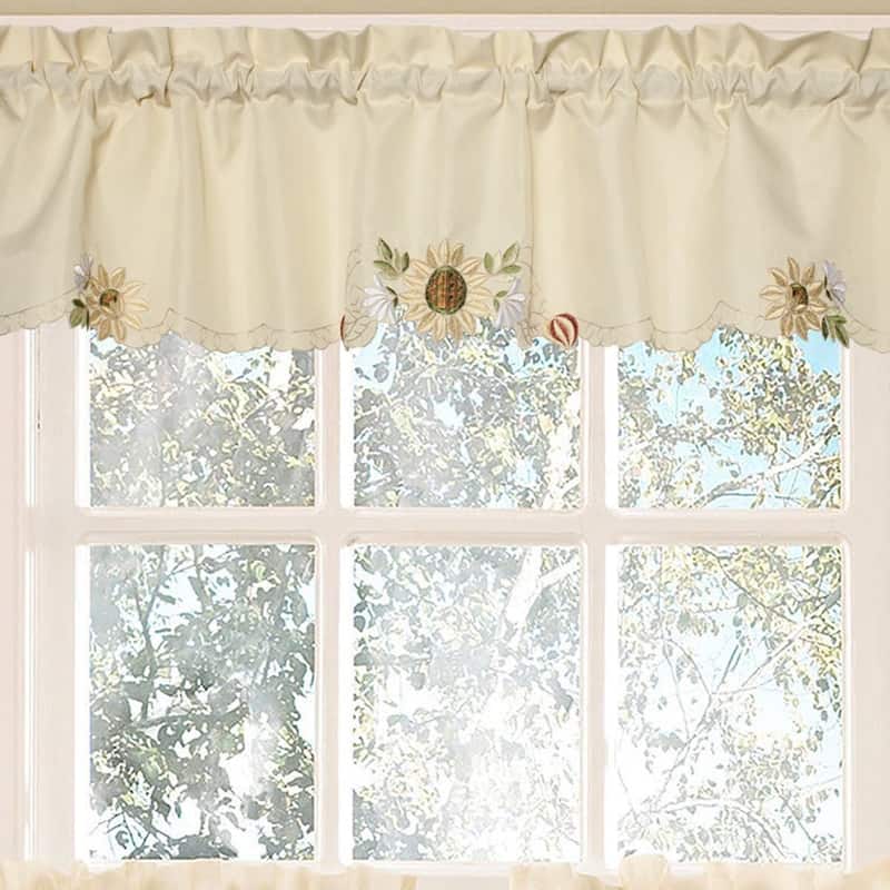 Embroidered Sunflower Kitchen Tier, Swag, or Valance Curtains - Swag Pair (60"x38")