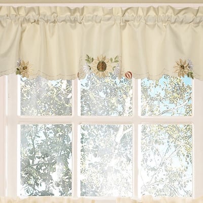 Embroidered Sunflower Kitchen Tier, Swag, or Valance Curtains