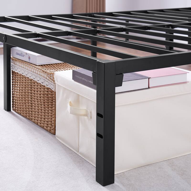 VECELO 14" No-Screw Metal Bed Frame Quick Snap Assembly Platform Underbed Storage No Box Spring Needed