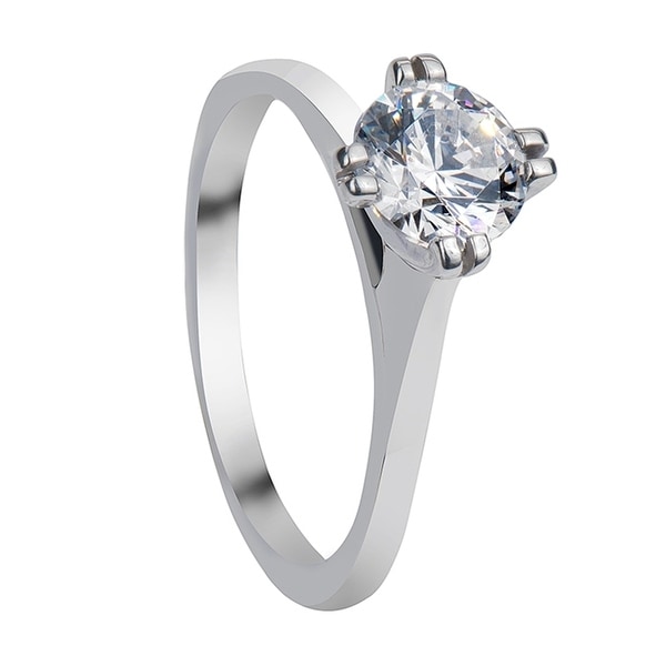IVORY Split Four Prong Solitaire White Sapphire Platinum Engagement Ring with Polished Finish. Opens flyout.