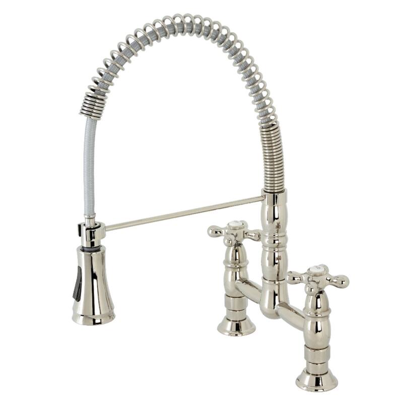 Heritage Two-Handle Deck-Mount Pull-Down Sprayer Kitchen Faucet - Polished Nickel