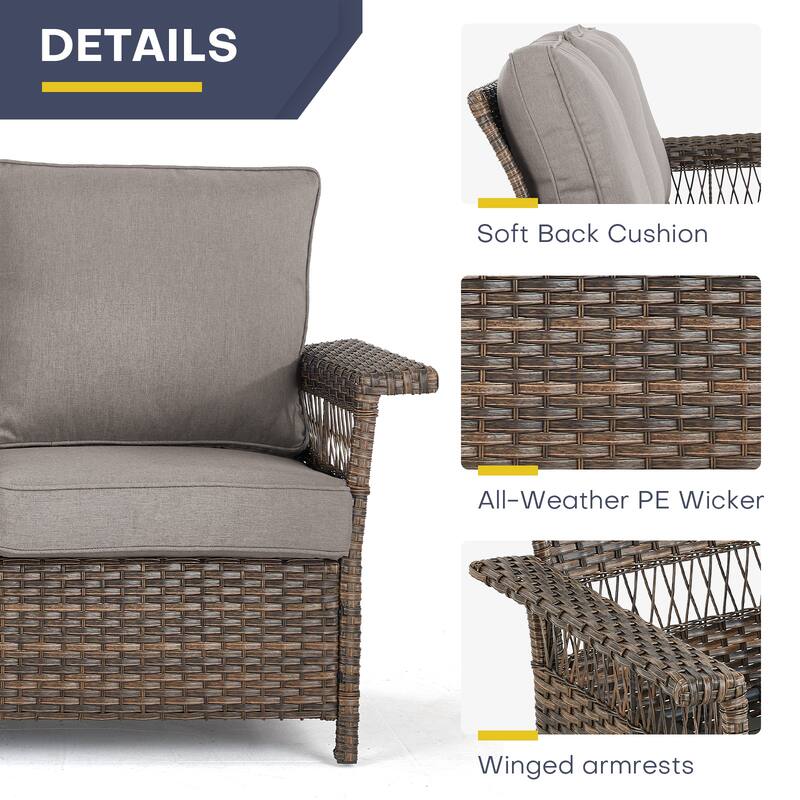 Gymojoy Patio Chairs with Coffee Table and Ottomans - Brown
