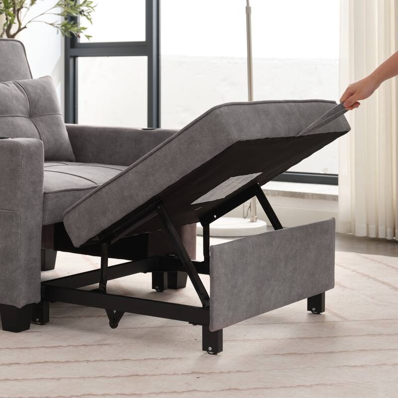 3-in-1 Pull out Convertible Futon Sleeper Armchair Beds with USB Ports