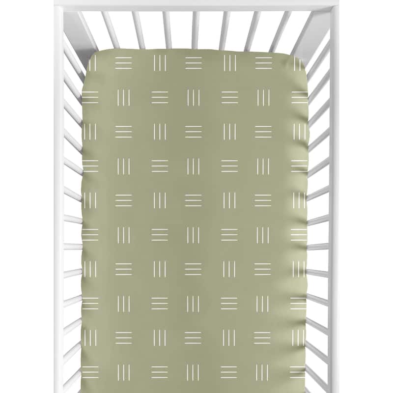 Sage Green Boho Mudcloth Boy Girl Fitted Crib Sheet - White Bohemian Woodland Tribal Southwest Mud Cloth Hatch Gender Neutral