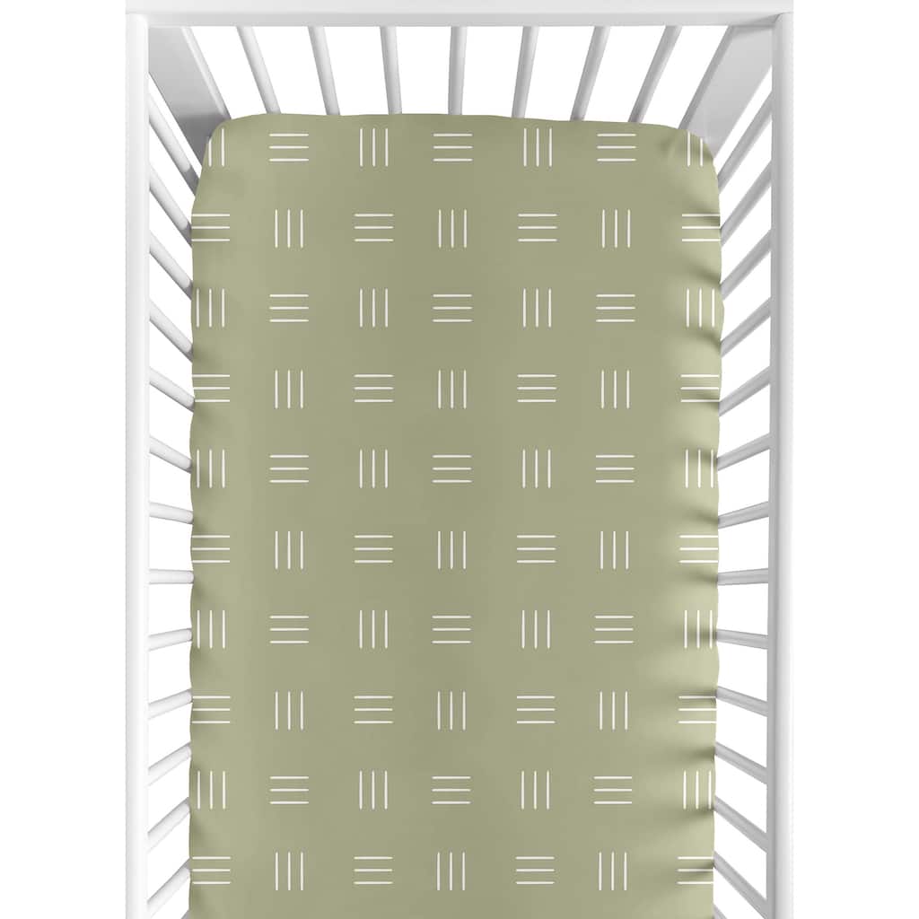 Sage Green Boho Mudcloth Boy Girl Fitted Crib Sheet - White Bohemian Woodland Tribal Southwest Mud Cloth Hatch Gender Neutral