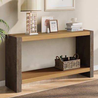 59" Vintage Industrial Console Table with Classic Minimalist Design and Premium Wood Veneer Finish