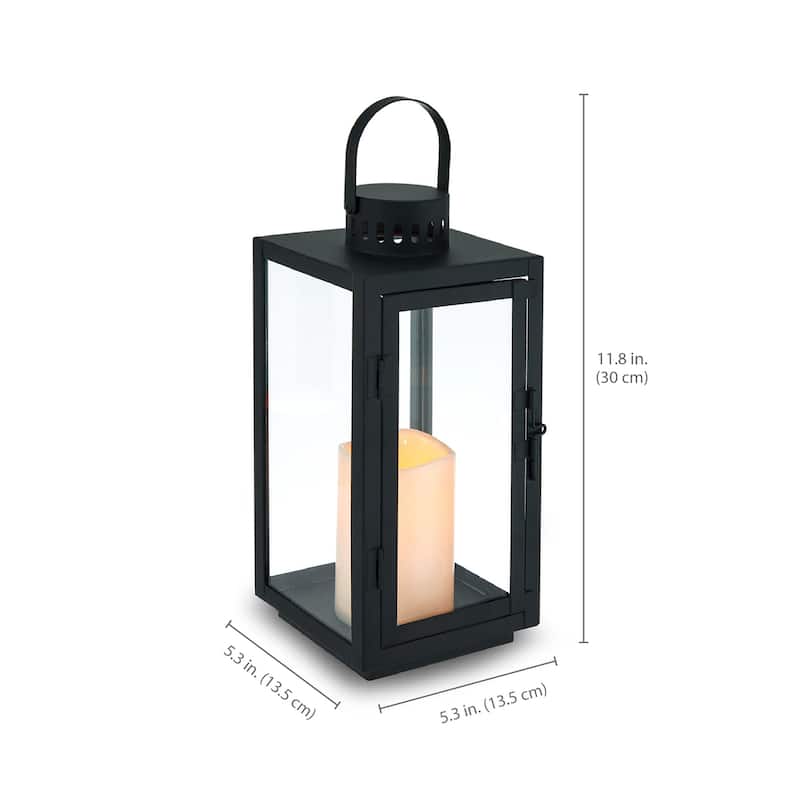 Elements Set of 2 Black Rectangular Metal Lanterns, 12 Inch