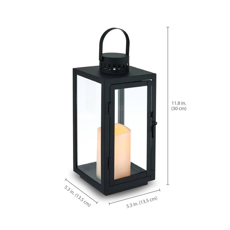 Elements Set of 2 Black Traditional Metal Lanterns, 12 Inch