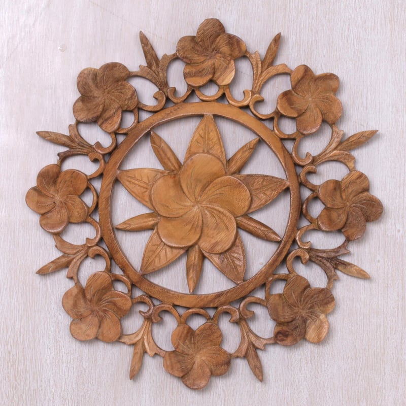 Novica Handmade Jepun Bouquet Wood Relief Panel