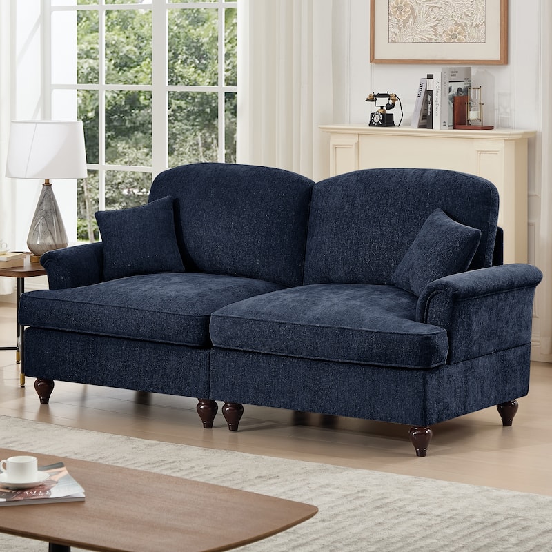 Mid-Century 2-Seat Sofa Couch with Flared Arms & Removable Ruffled Skirts, Retro Chenille Upholstered Loveseat for Living Room