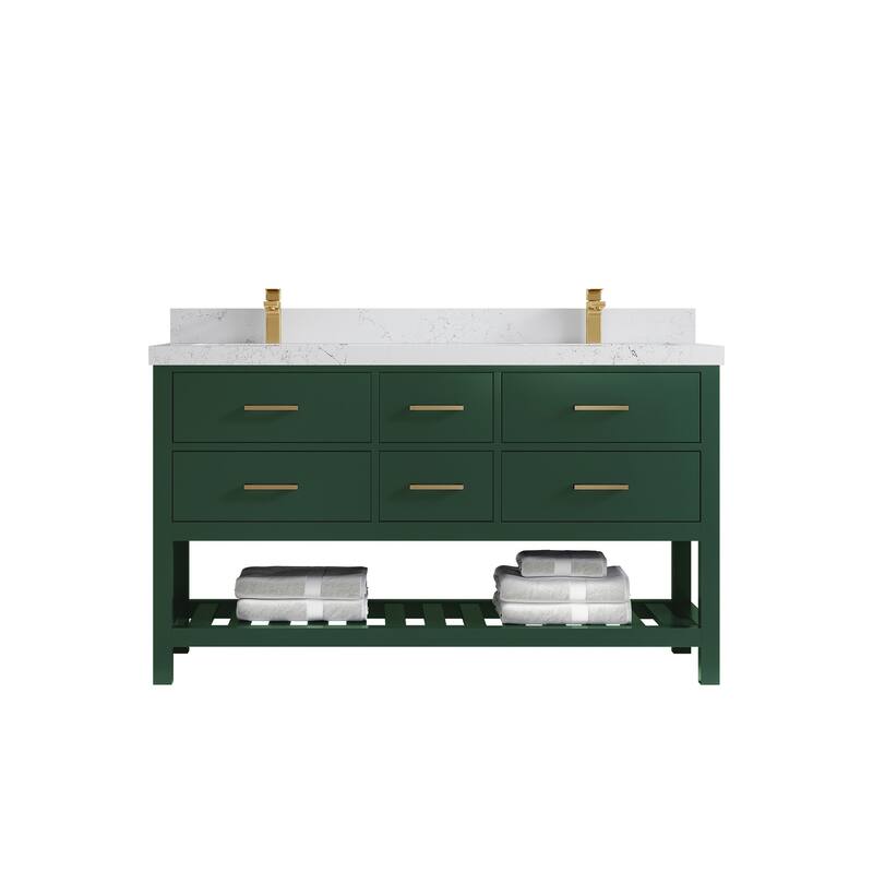 Willow Collections 60 in. W x 22 in. D Parker Double Sink Bathroom Vanity with Countertop - 2" Empira - Lafayette Green