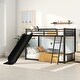 preview thumbnail 3 of 8, Black Twin over Twin Metal Bunk Bed with Slide, Ladder, and Fence