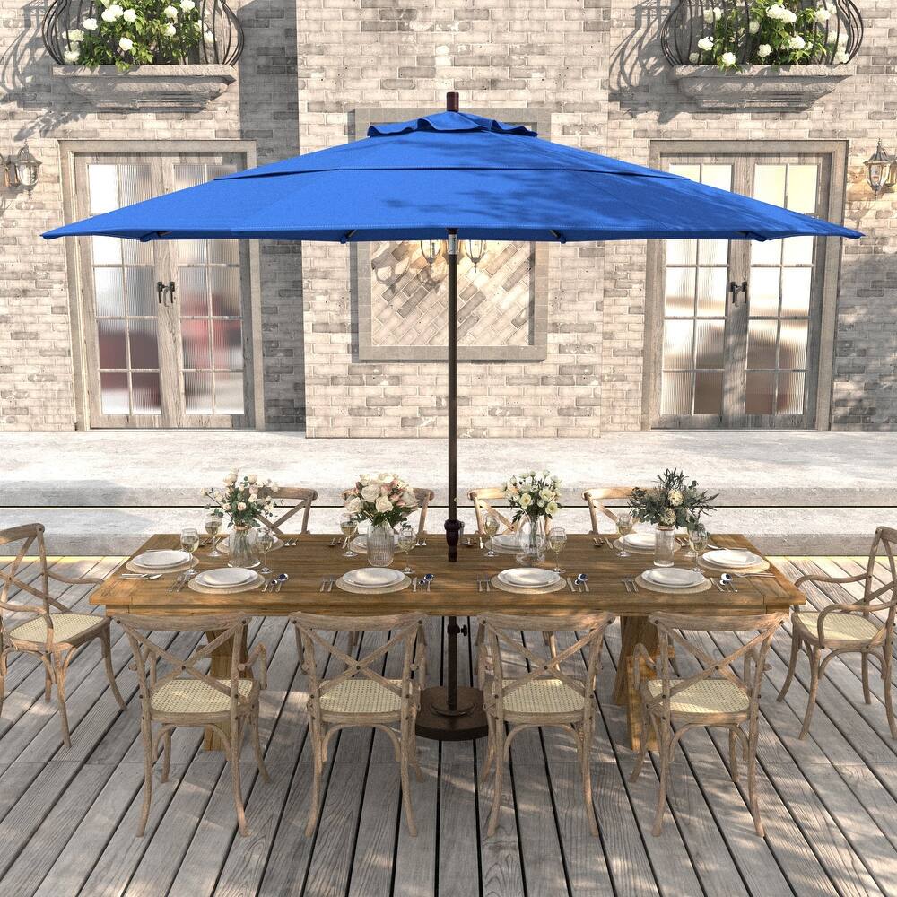 California Umbrella 11' Rd Sunset Series Patio Umbrella Bronze Aluminum Frame Crank Lift Auto Tilt With Olefin Royal Blue