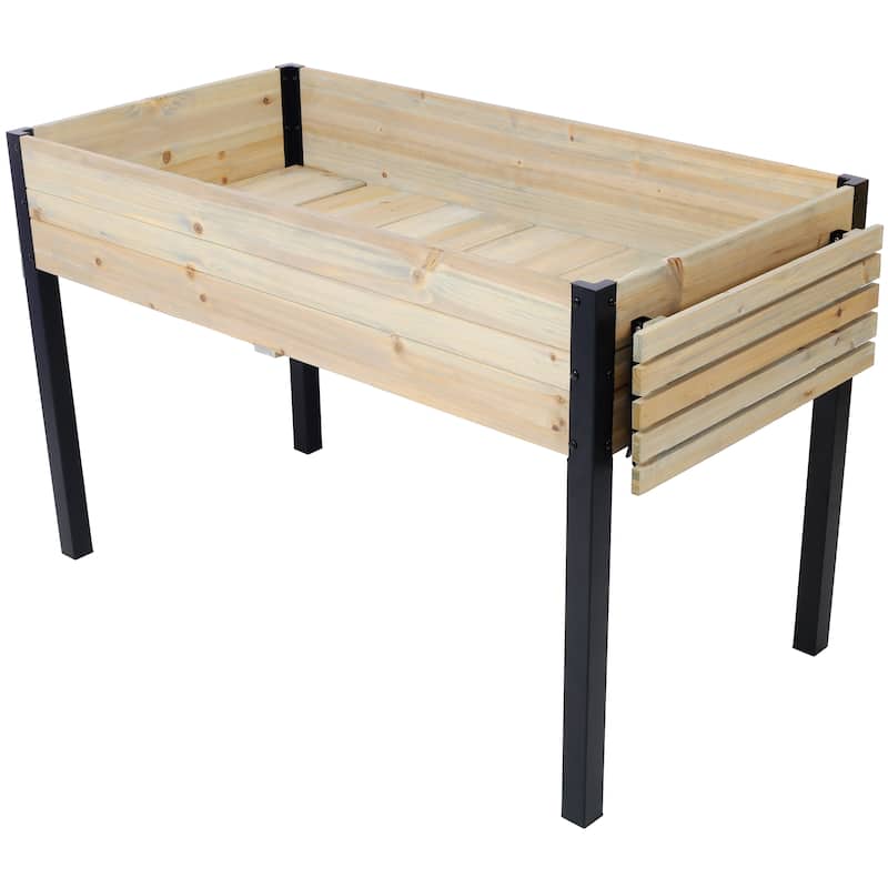 Raised Garden Bed, Metal Leg Wood Planter Boxes with Folding Storage Shelf,Elevated Planter Box
