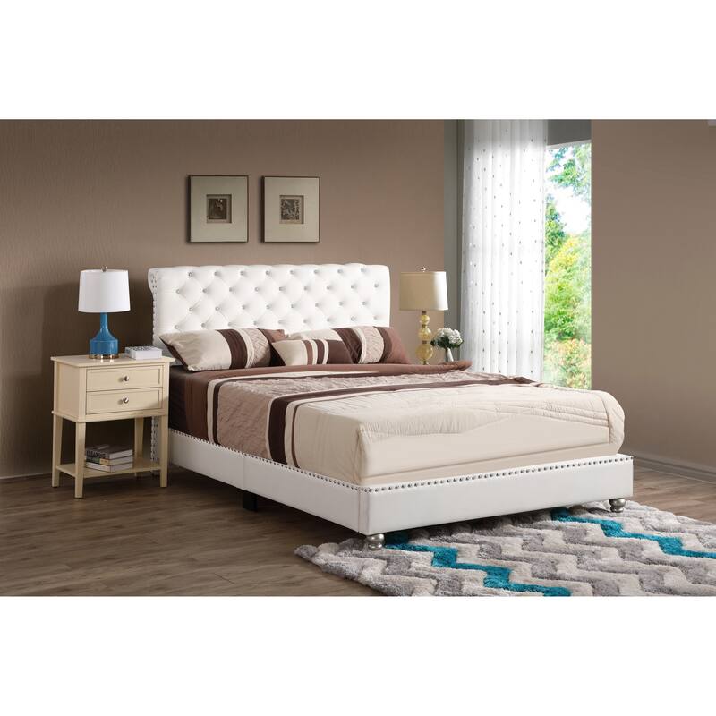 Queen Size PU Transitional Platform Bed with Foam Support