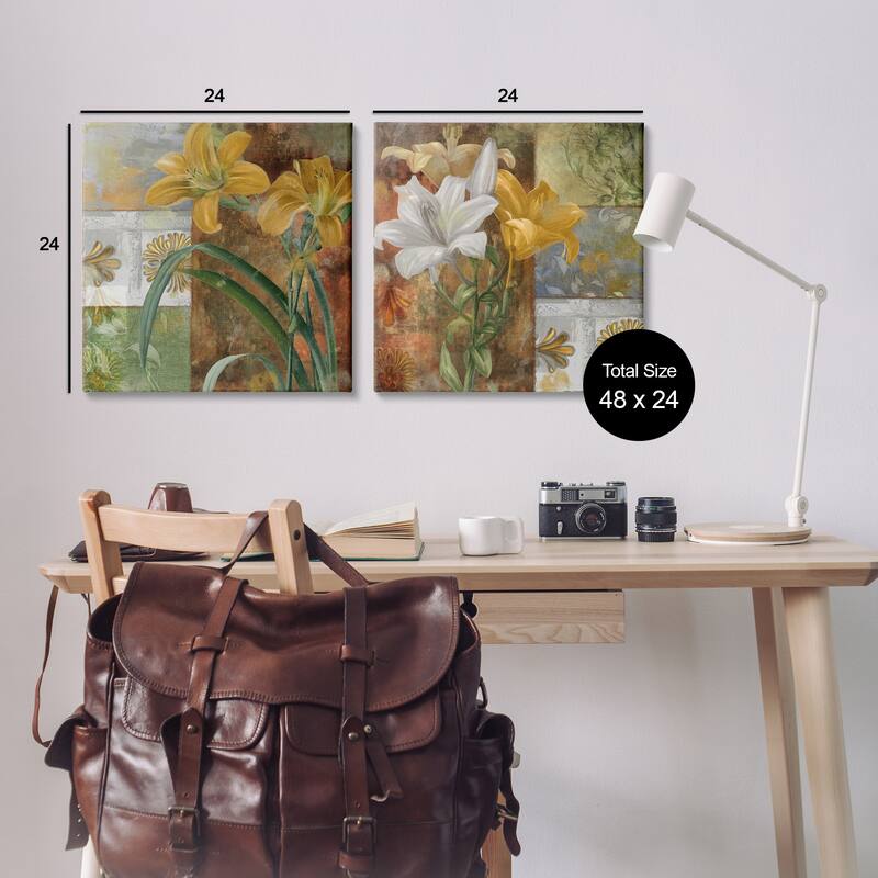 Stupell Lilies & Vintage Tile Patterns Canvas Wall Art Design By Sasha (Set of 2)