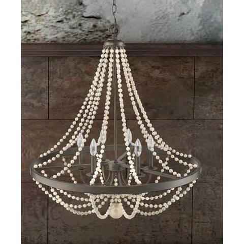 6-Light Wagon Wheel Chandelier with White beads and Bronze Finish