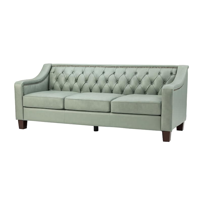 Mateo 82.28" Wide Transitional Genuine Leather Sofa with Nailhead Trim and Button-Tufted Back