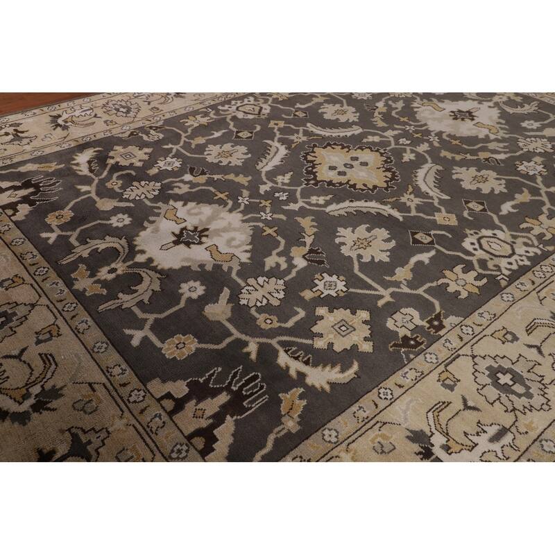 All-Over Floral Gray Oushak Oriental Area Rug Handmade Wool Carpet - 9'3" x 11'7"