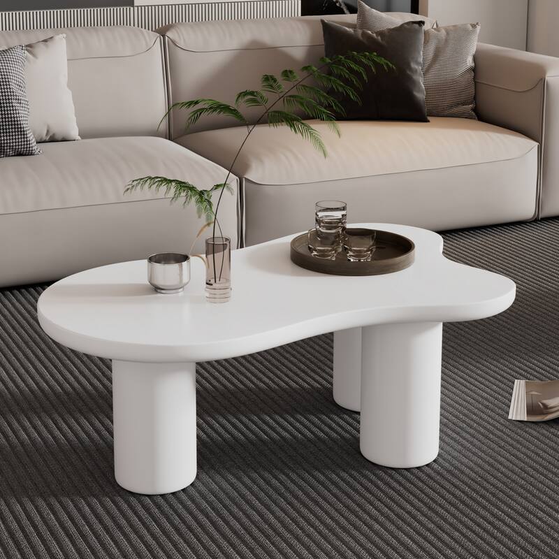 Roomfitters Cloud Coffee Table with Thick Tabletop, Modern Irregular Center Table with Round Edge for Living Room - White