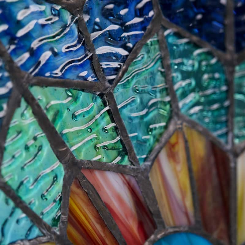 River of Goods 24-inch Tiffany-style Stained Glass Peacock Star Window Panel - 24"L x 0.25"W x 24"H