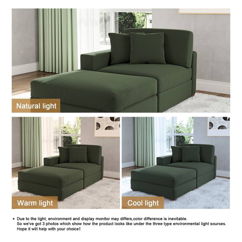 Corduroy Chaise Lounge Sofa with Ottoman for Living Room