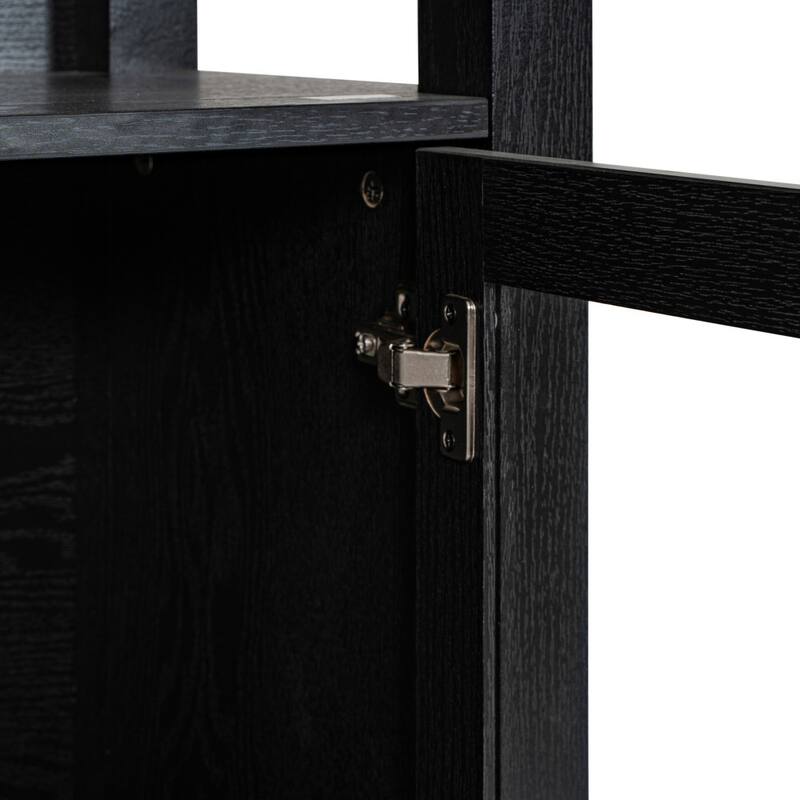 3 Tier Farmhouse Style Storage Cabinet Bookshelf with Glass Doors