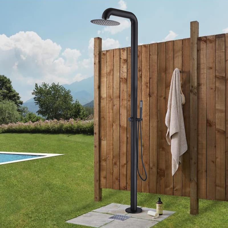 89'' H 304 Stainless Steel Freestanding Outdoor Shower with Detachable Rain Shower Head