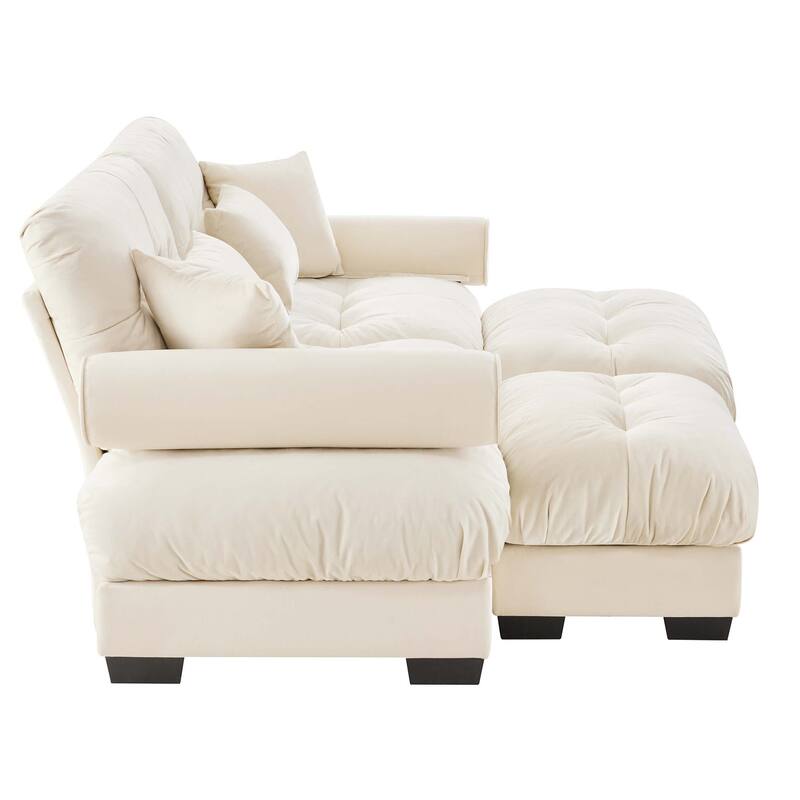 93.7" Velvet 2-Seater Sectional Sofa with Ottoman & Pillows