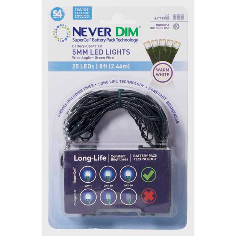 50 B/O Cool White Wide Angle LED Christmas Lights 18.33 ft Green Wire