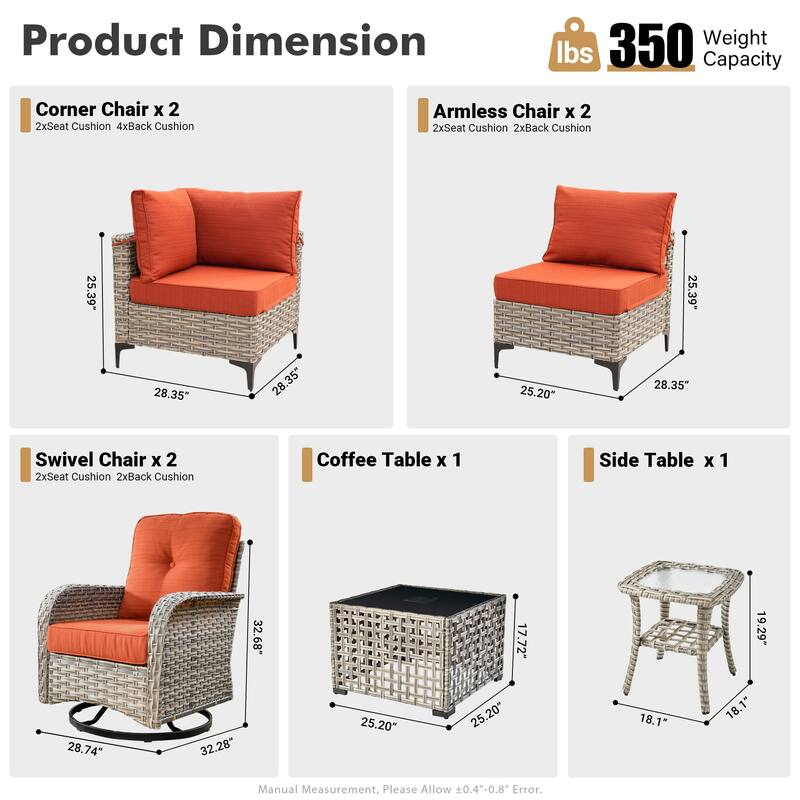 XIZZI 8-Piece Outdoor Wicker Furniture Sectional Swivel Chairs Set