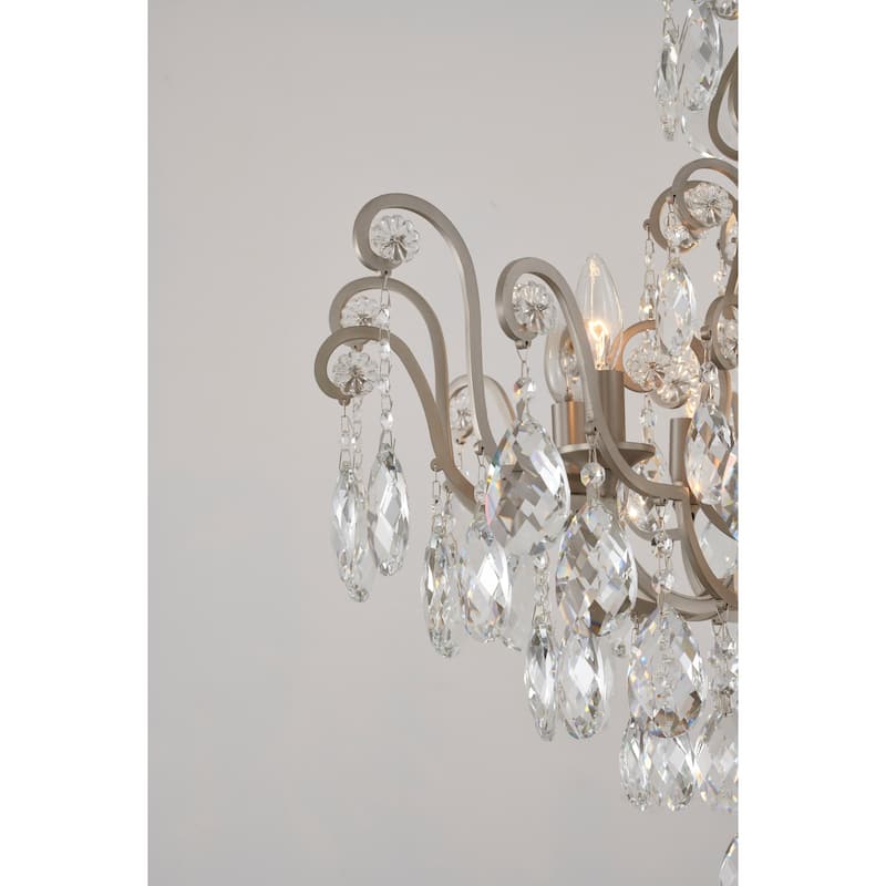 8-Light Pewter Chandelier With Clear Crystals
