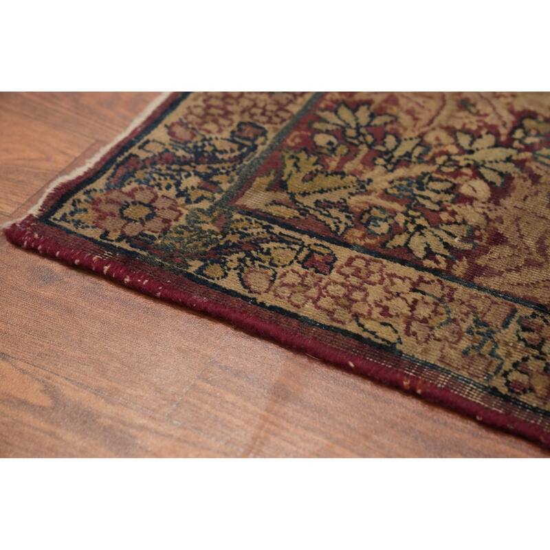 Hand Knotted Oriental 100% Wool Carpet Traditional Floral Red Kerman Area Rug - 10' 3'' X 4' 11''