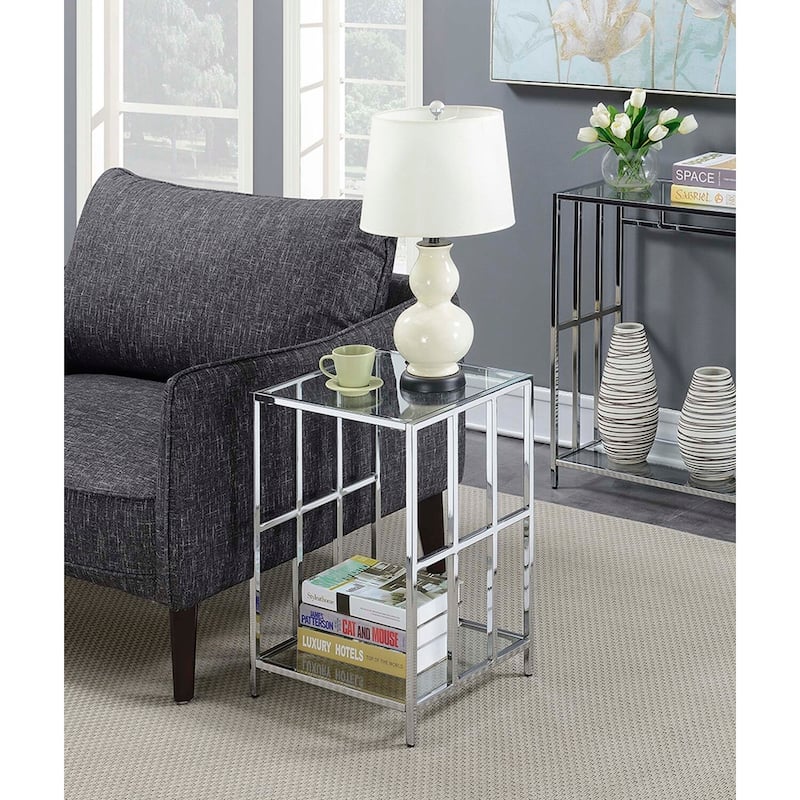 Glass End Table with Sleek Frame and Smooth Clear Surface, Contemporary Accent Side Table for Modern Living Room or Office