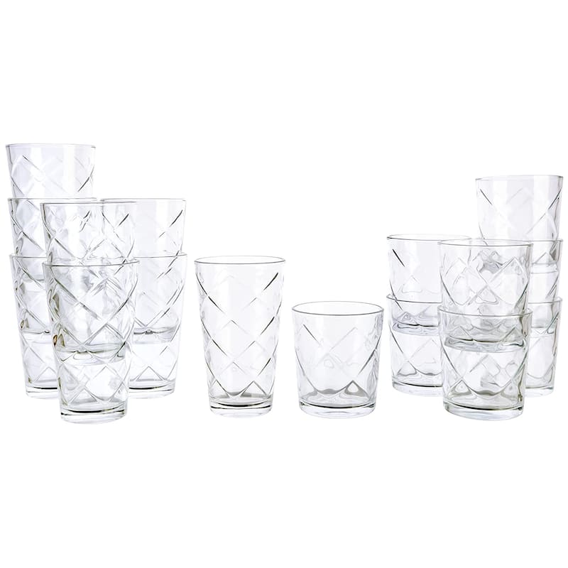 16 Piece Diamond Clear Glassware Drinkware Set
