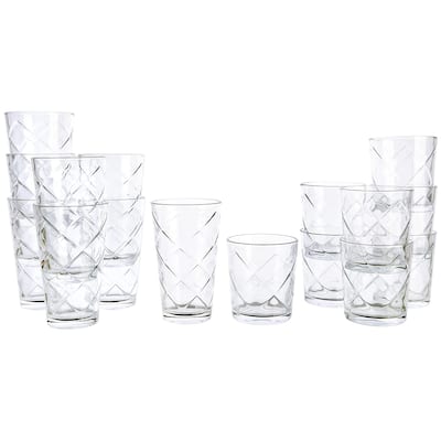 16 Piece Diamond Clear Glassware Drinkware Set