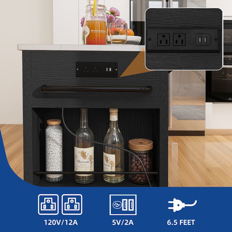 Moasis Drop Leaf Kitchen Island Cart with Stainless Steel Top And Power Outlets