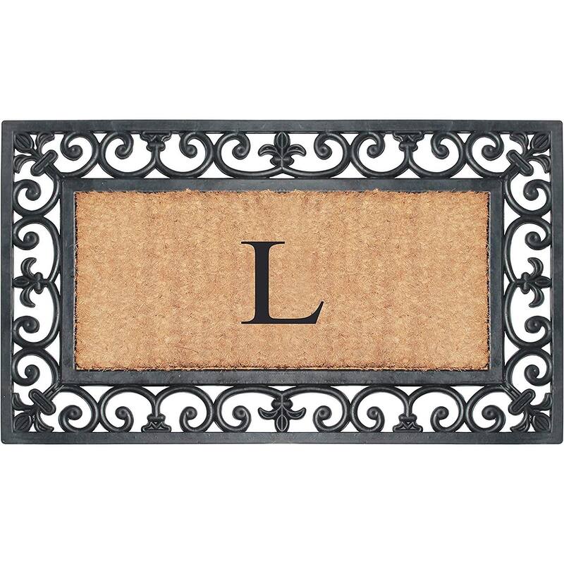 A1HC Rubber and Coir Paisley Border Monogrammed Outdoor Doormat Black, 18"X30" - L