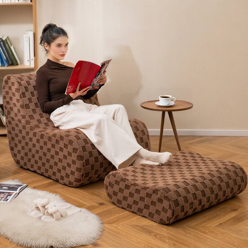 Teddy Velvet Bean Bag Chair with Ottoman for Lounge - 38" x 30.5" x 28.5"