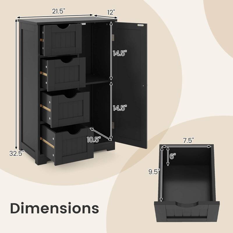 Costway Wooden 4 Drawer Bathroom Floor Cabinet Storage Cupboard 2