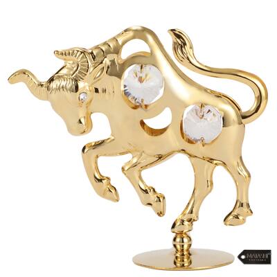 Matashi 24K Gold Plated Crystal Studded Ox/Bull Figurine Ornament Collectible Gift Ox Wealth Statue Bull Statue Christmas Gift