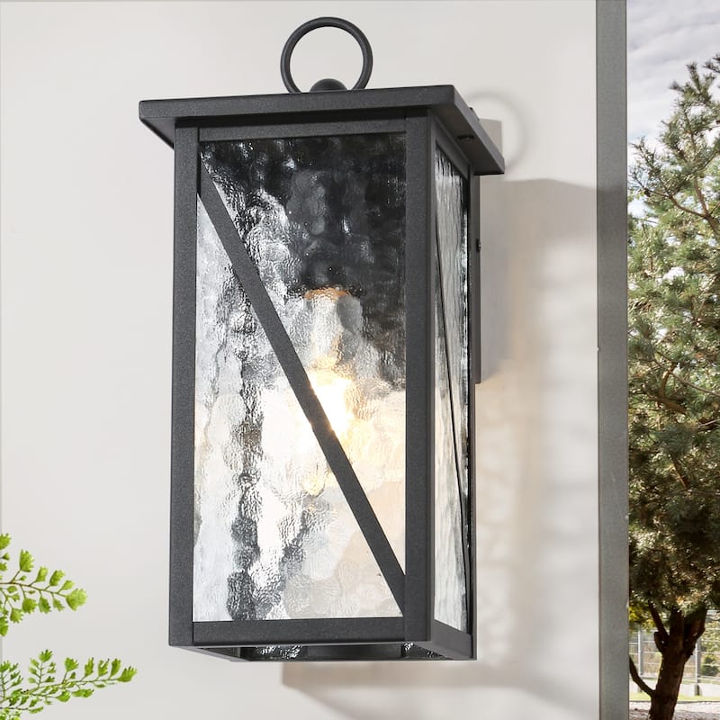 Modern Farmhouse Black 1-Light Outdoor Wall Sconces Glass Patio Lantern Lights - L6.3"*W7.8"*H13"