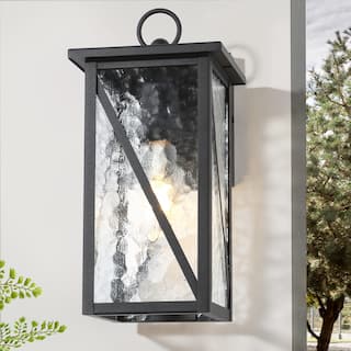 Modern Farmhouse Black 1-Light Outdoor Wall Sconces Glass Patio Lantern Lights - L6.3"*W7.8"*H13"