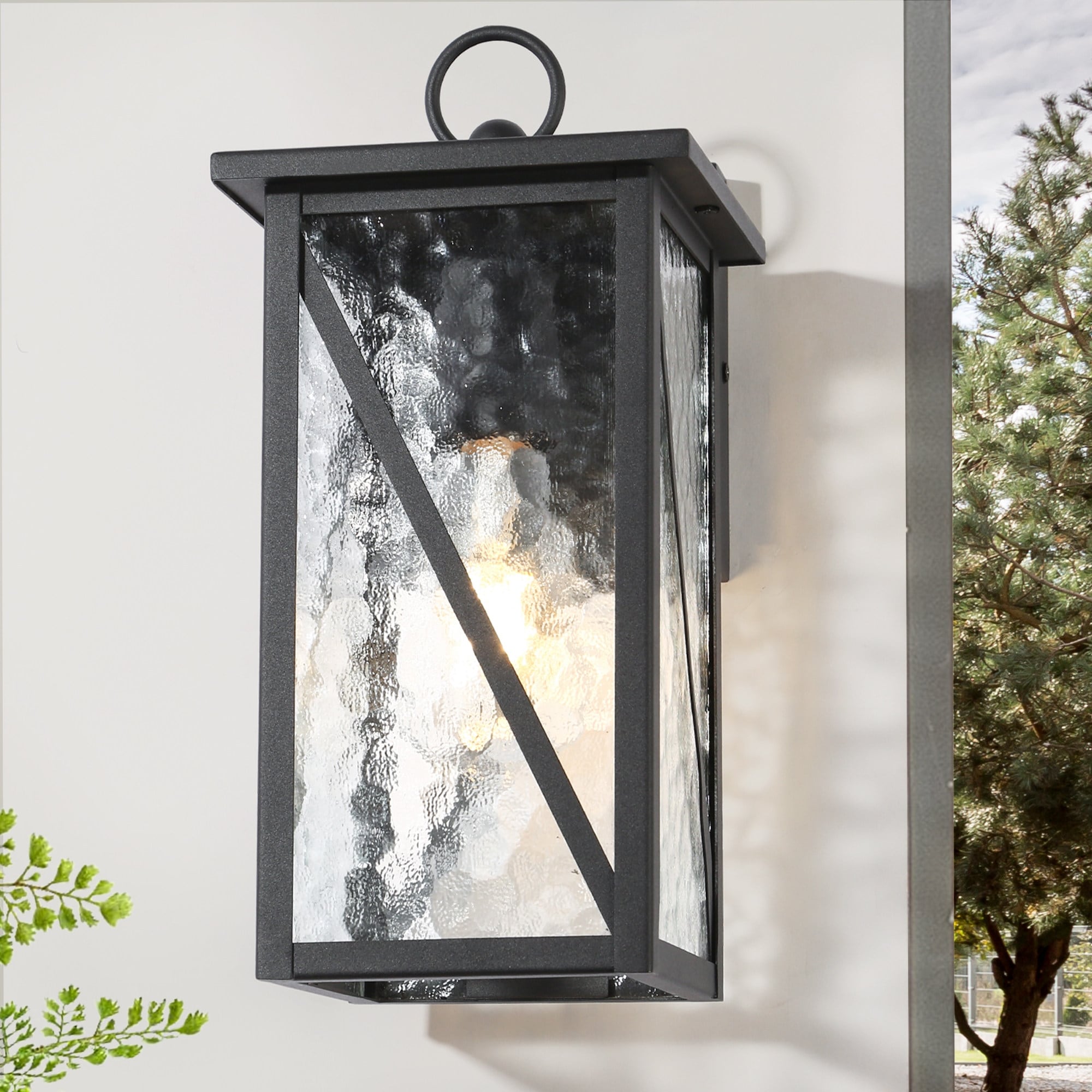 Modern Farmhouse Black 1-Light Outdoor Wall Sconces Glass Patio Lantern Lights - L6.3" x W7.8" x H13"