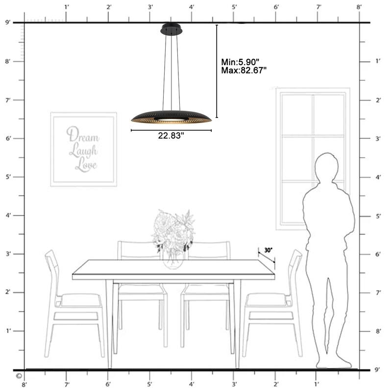 23.6" Modern Dimmable LED Pendant Light with Laser Cut Gold Foil Shade