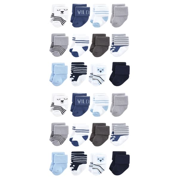 slide 1 of 1, Hudson Baby Cotton Rich Baby Terry Socks 24-Pack, Bear Boy 0-6 Months - Bear Boy