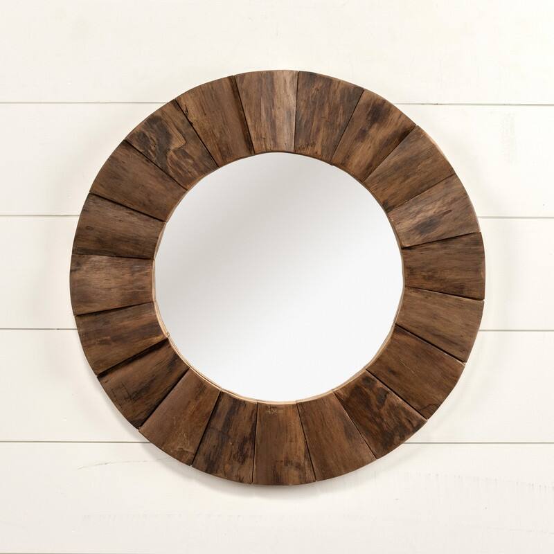 Round Wavy Wood Mirror - 24.25"L x 1.75"W x 24.25"H